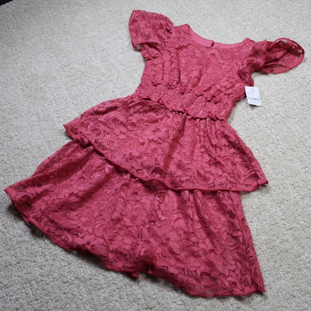 Zenzi Girls Pink Floral Lace Tiered Dress XS 4/5 Short Sleeve AYD26841